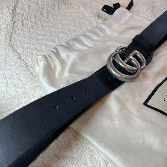 Authentic Gucci Marmont Double GG Raw Edge Black Leather Belt 414516 90/36 - Picture 7 of 9